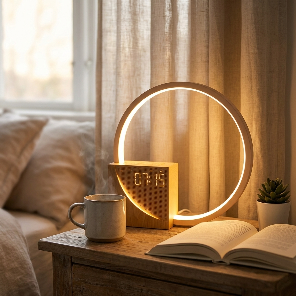 Sunrise Alarm Clock – Wake-Up Light with Sunset Fade, White Noise & Dimmable Bedside Lamp